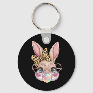 Cute Bunny Rabbit Face Leopard Bow Girls Happy Eas Key Ring