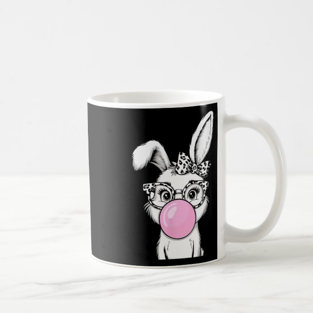 Cute Bunny Rabbit Face Leopard Bow Sungles Easter  Coffee Mug (Right)
