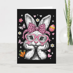 Cute Bunny Rabbit Face Leopard Coquette Bow Easter Card
