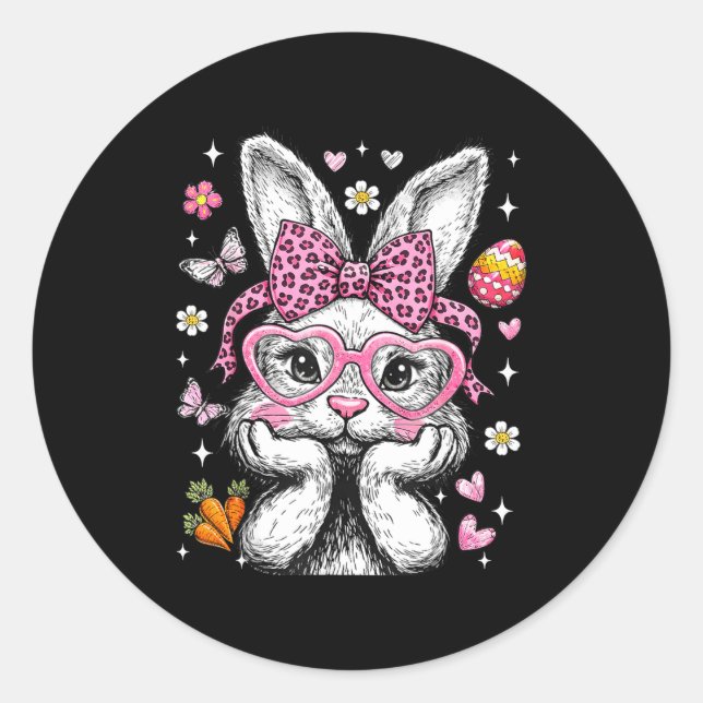 Cute bunny rabbit face leopard coquette bow easter classic round sticker (Front)