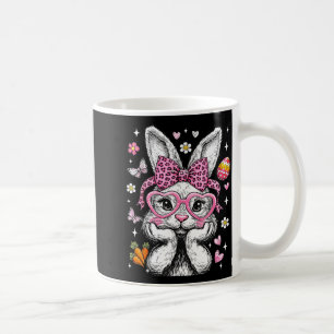 Cute bunny rabbit face leopard coquette bow easter coffee mug