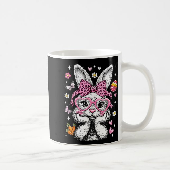 Cute bunny rabbit face leopard coquette bow easter coffee mug (Right)