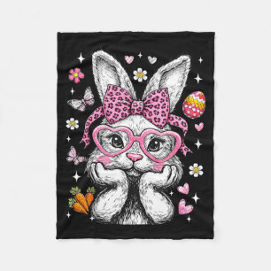 Cute Bunny Rabbit Face Leopard Coquette Bow Easter Fleece Blanket