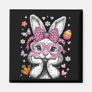 Cute Bunny Rabbit Face Leopard Coquette Bow Easter Magnet