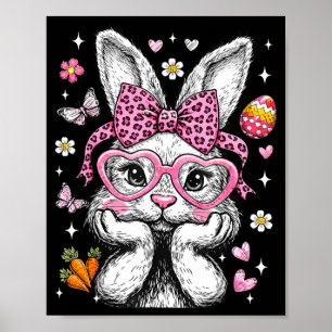 Cute Bunny Rabbit Face Leopard Coquette Bow Easter Poster