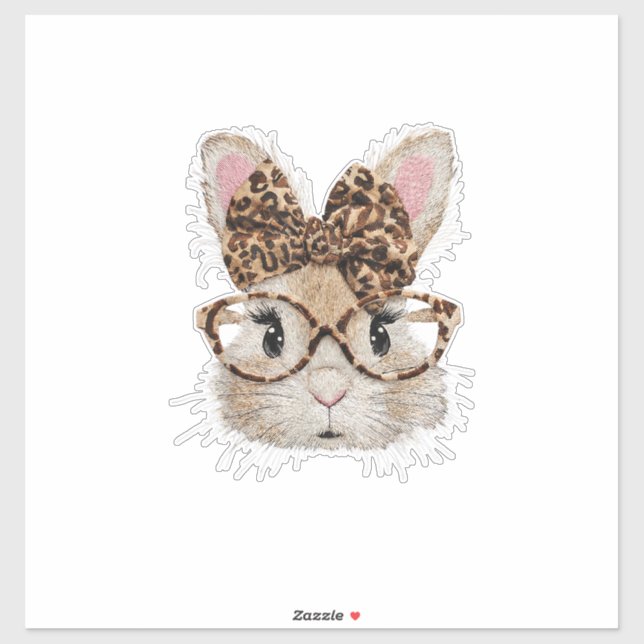 Cute Bunny Rabbit Face Leopard Coquette Bow Glasse (Sheet)