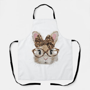 Cute Bunny Rabbit Face Leopard Coquette Bow Glasse Apron