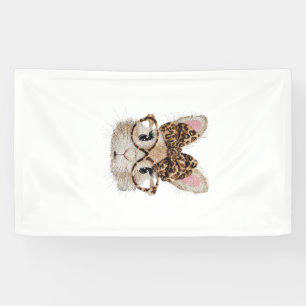 Cute Bunny Rabbit Face Leopard Coquette Bow Glasse Banner