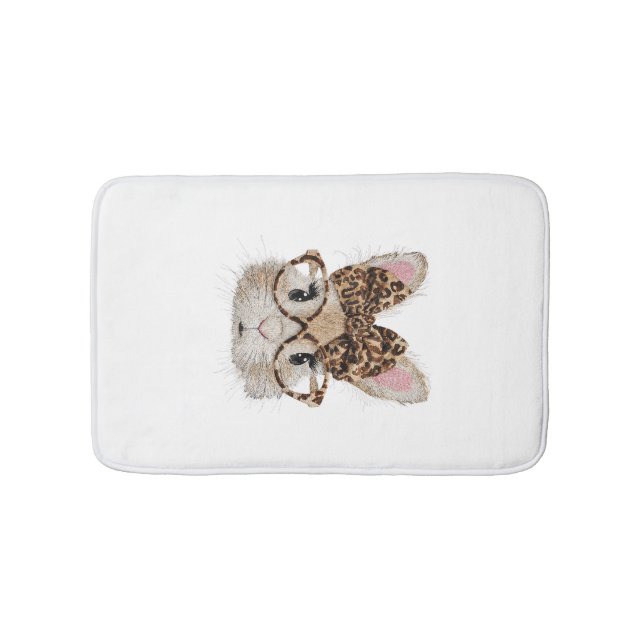 Cute Bunny Rabbit Face Leopard Coquette Bow Glasse Bath Mat (Front)