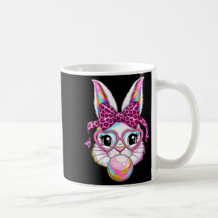 Cute bunny rabbit face leopard coquette bow glasse coffee mug