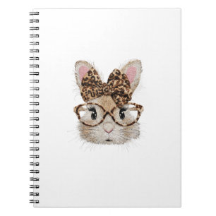 Cute Bunny Rabbit Face Leopard Coquette Bow Glasse Notebook