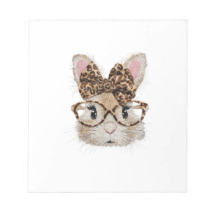 Cute Bunny Rabbit Face Leopard Coquette Bow Glasse Notepad