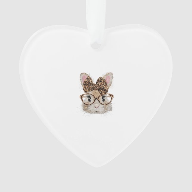 Cute Bunny Rabbit Face Leopard Coquette Bow Glasse Ornament (Front)
