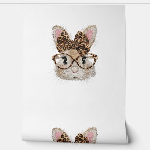 Cute Bunny Rabbit Face Leopard Coquette Bow Glasse Wallpaper