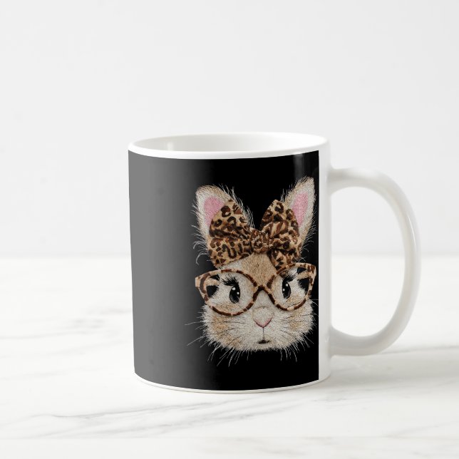 Cute Bunny Rabbit Face Leopard Coquette Bow Gles E Coffee Mug (Right)