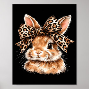 Cute Bunny Rabbit Face Leopard Coquette Bow Happy Poster