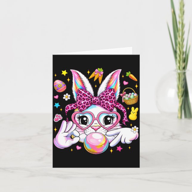 Cute bunny rabbit face leopard coquette bow six card (Front)