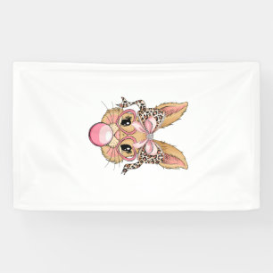 Cute Bunny Rabbit Face Leopard Glasses Girl Happy  Banner