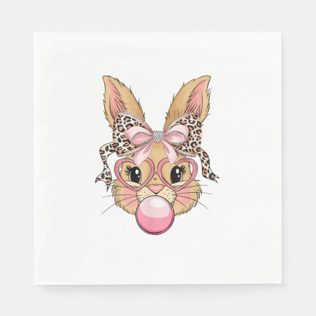 Cute Bunny Rabbit Face Leopard Glasses Girl Happy  Napkin (Front)