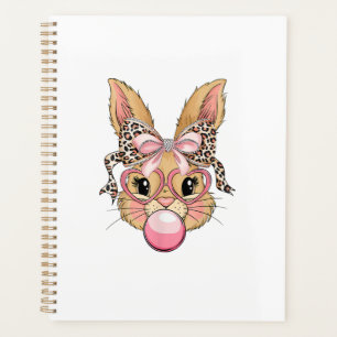 Cute Bunny Rabbit Face Leopard Glasses Girl Happy Planner