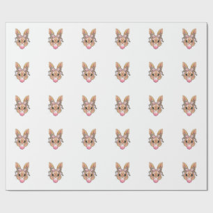 Cute Bunny Rabbit Face Leopard Glasses Girl Happy Wrapping Paper