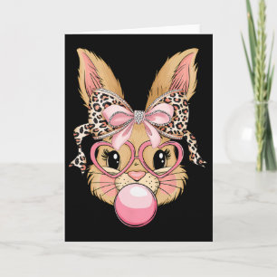 Cute Bunny Rabbit Face Leopard Gles Girl Happy Eas Card