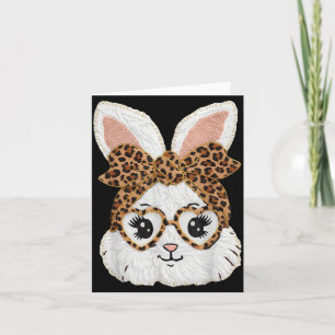 Cute Bunny Rabbit Face Leopard Gles Girl Happy Eas Card