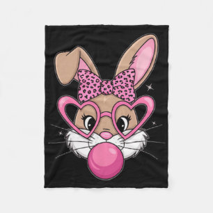 Cute Bunny Rabbit Face Leopard Gles Girl Happy Eas Fleece Blanket