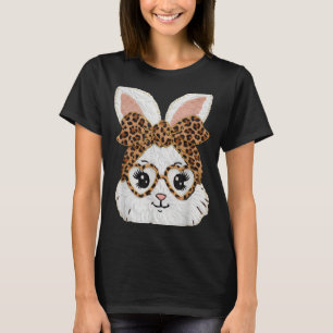 Cute Bunny Rabbit Face Leopard Gles Girl Happy Eas T-Shirt