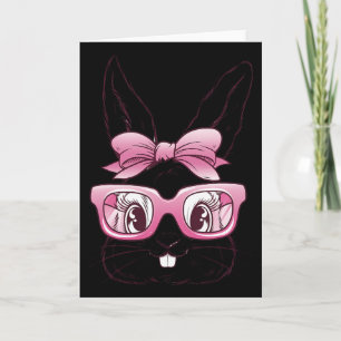 Cute Bunny Rabbit Face Pink Gles Bow Tie Happy Eas Card