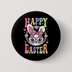 Cute Bunny Rabbit Face Retro Happy Easter Day Wome 6 Cm Round Badge