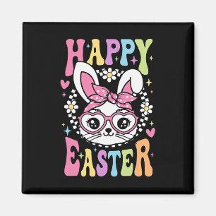 Cute Bunny Rabbit Face Retro Happy Easter Day Wome Magnet