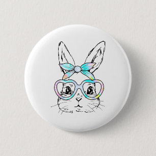 Cute Bunny Rabbit Face Tie Dye Glasses Girl Happy 6 Cm Round Badge