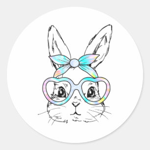 Cute Bunny Rabbit Face Tie Dye Glasses Girl Happy Classic Round Sticker