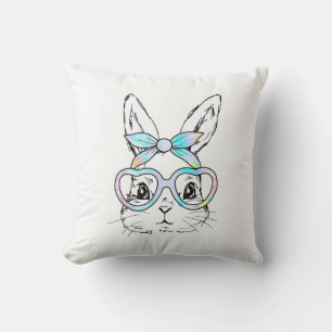 Cute Bunny Rabbit Face Tie Dye Glasses Girl Happy  Cushion