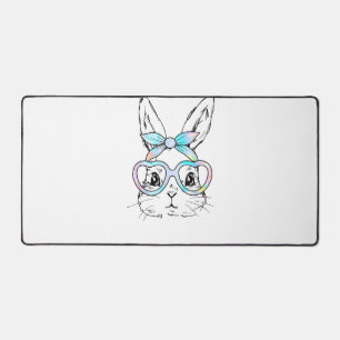Cute Bunny Rabbit Face Tie Dye Glasses Girl Happy  Desk Mat
