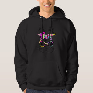 Cute Bunny Rabbit Face Tie Dye Glasses Girl Happy Hoodie