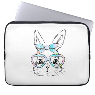 Cute Bunny Rabbit Face Tie Dye Glasses Girl Happy  Laptop Sleeve