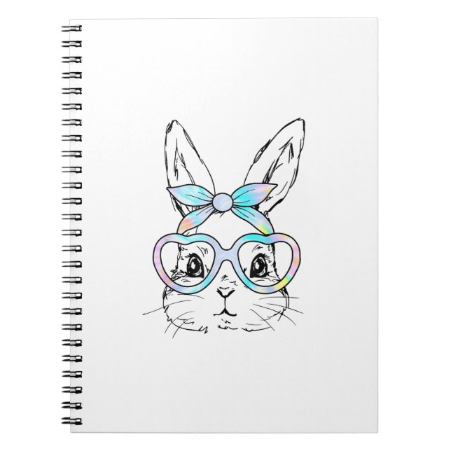 Cute Bunny Rabbit Face Tie Dye Glasses Girl Happy  Notebook (Front)