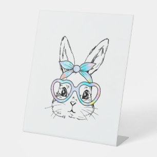 Cute Bunny Rabbit Face Tie Dye Glasses Girl Happy  Pedestal Sign
