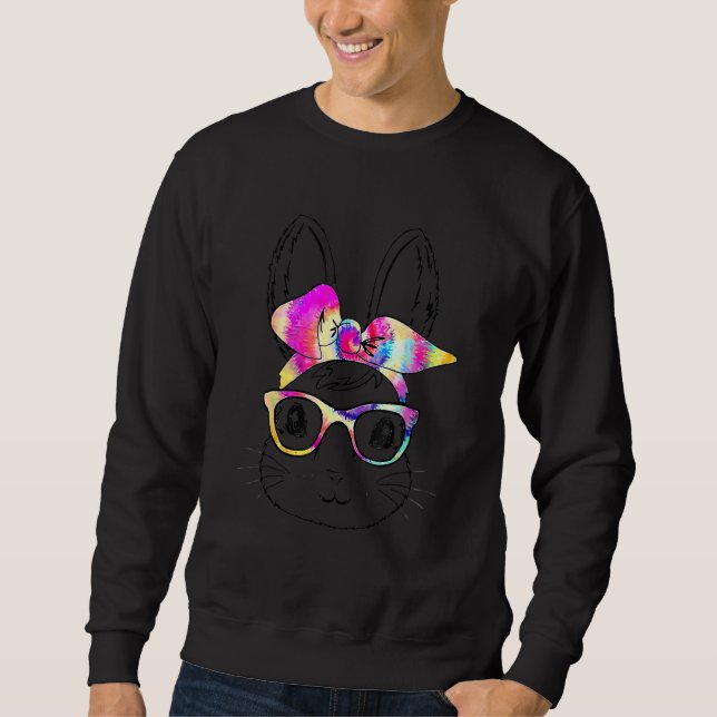 Cute Bunny Rabbit Face Tie Dye Glasses Girl Happy  Sweatshirt (Front)
