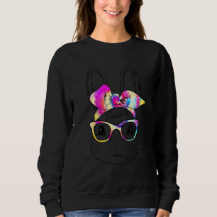 Cute Bunny Rabbit Face Tie Dye Glasses Girl Happy Sweatshirt