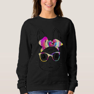 Cute Bunny Rabbit Face Tie Dye Glasses Girl Happy Sweatshirt