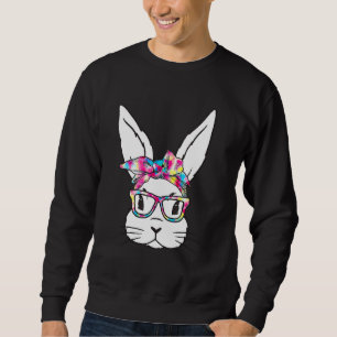 Cute Bunny Rabbit Face Tie Dye Glasses Girl Happy  Sweatshirt