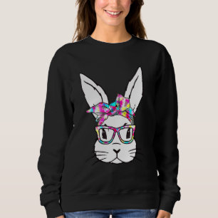 Cute Bunny Rabbit Face Tie Dye Glasses Girl Happy Sweatshirt