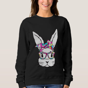 Cute Bunny Rabbit Face Tie Dye Glasses Girl Happy  Sweatshirt