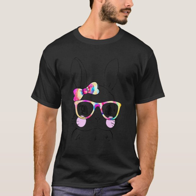 Cute Bunny Rabbit Face Tie Dye Glasses Girl Happy  T-Shirt (Front)