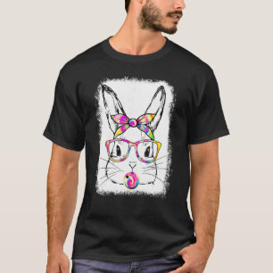 Cute Bunny Rabbit Face Tie Dye Glasses Girl Happy T-Shirt