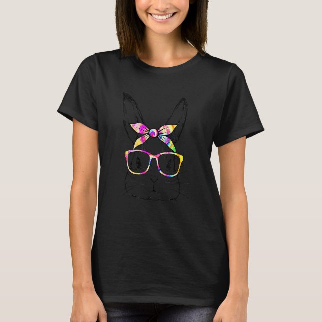 Cute Bunny Rabbit Face Tie Dye Glasses Girl Happy  T-Shirt (Front)