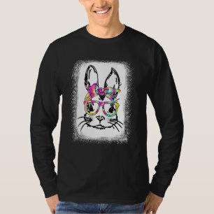 Cute Bunny Rabbit Face Tie Dye Glasses Girl Happy T-Shirt